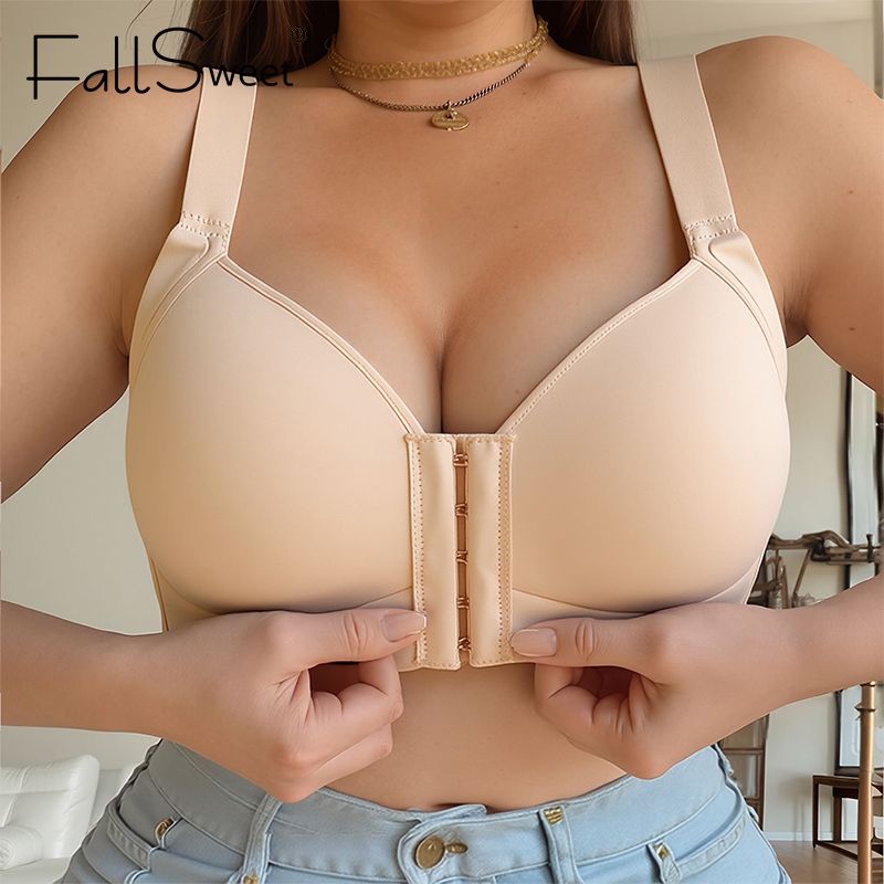 Bra Top Seamless - FallSweet プラスサイズ ワイヤレス フロントクロージャーブラジャー 女性用 シームレス