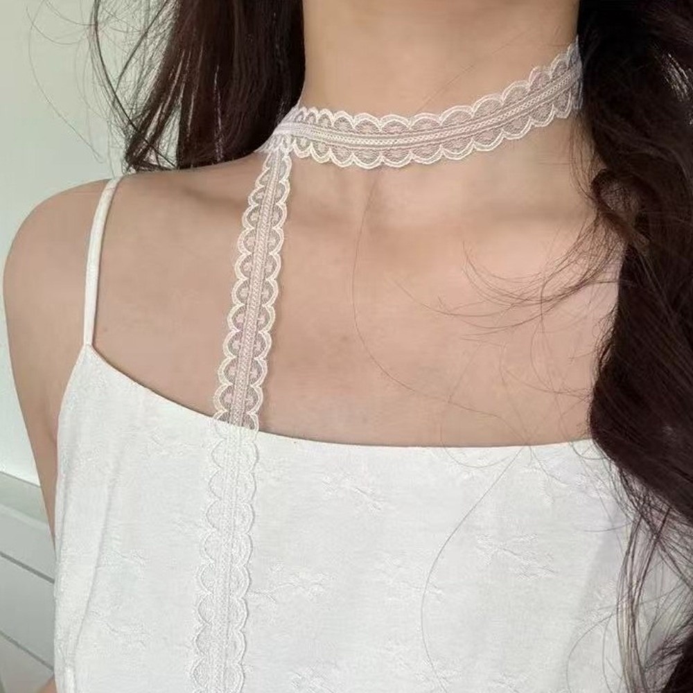 Women'S Fashion Layering - 甘いゴシックレースチョーカー重ね着デザインレースストラップY2kバレエスタイルシルクスカーフ女性用