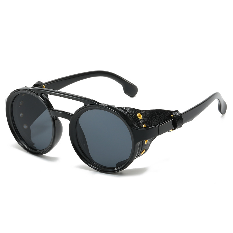 Women'S Fashion Eyewear - レトロなUVカットサングラス 男女兼用 レザーラウンドメガネ ヴィンテージゴーグル 防風 アウトドアスポーツアイウェア