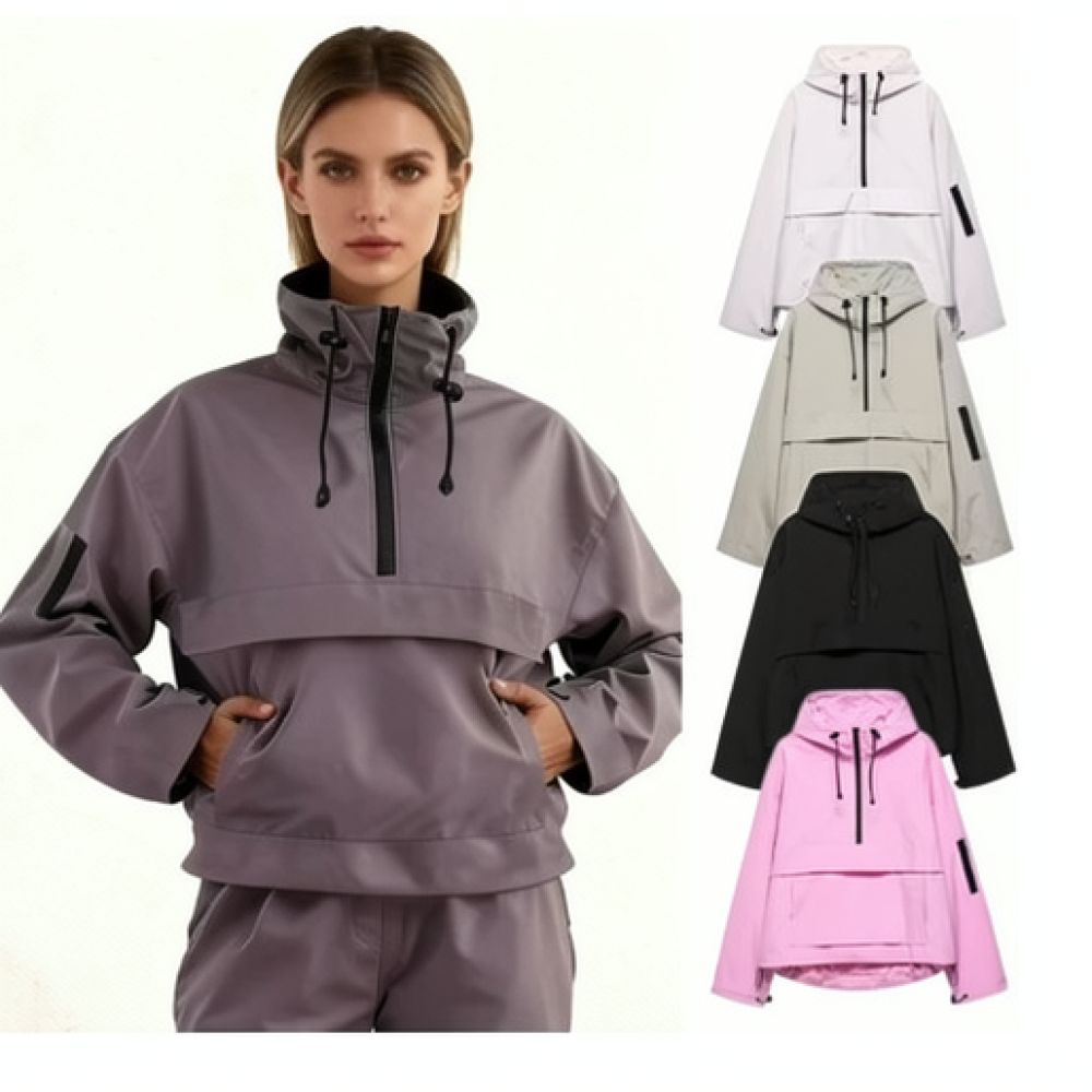Women'S Fashion Utility Jacket - レディース用、防水加工のユーティリティジャケット。フード付きで、アウトドアや夏のカジュアルなシーンに最適。ゆったりとしたシルエットで、機能性とデザイン性を兼ね備えたストリートファッション。