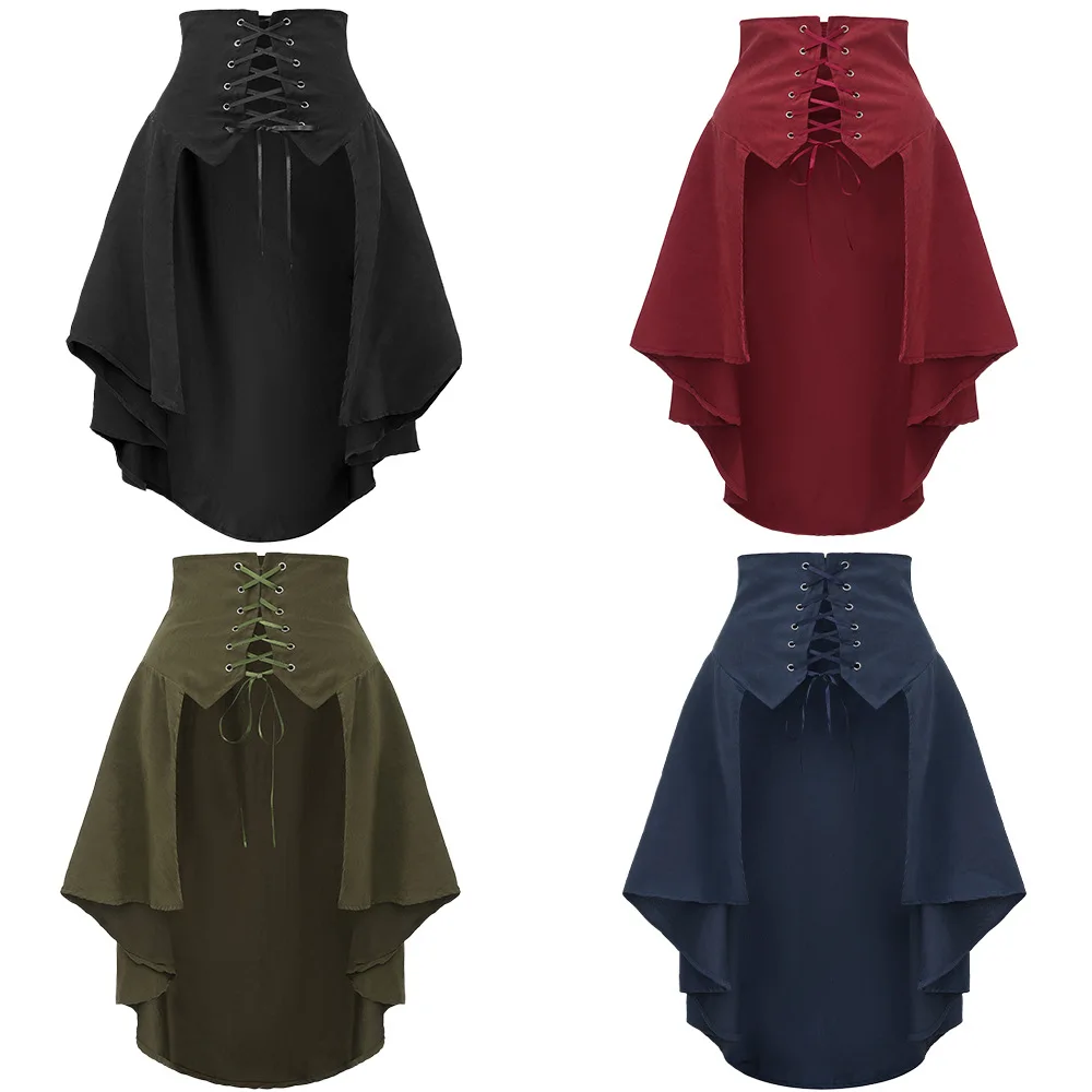 Women'S Fashion Kilt - 取り外し可能なオーバースカート女性パンクスワローテールスカートルネッサンス海賊衣装ラップフリルスカートゴシックハイローコルセットレースアップ