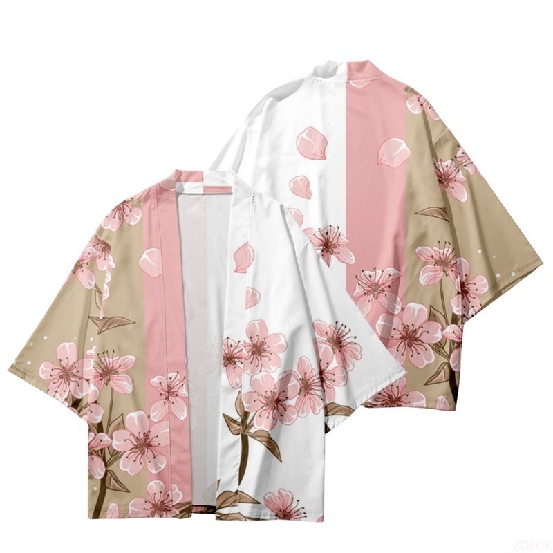 Women'S Fashion Kimono - 夏の女性のフラワープリント着物男性ファッションビーチアロハシャツファッションカーディガン梅柄着物バスローブ浴衣羽織