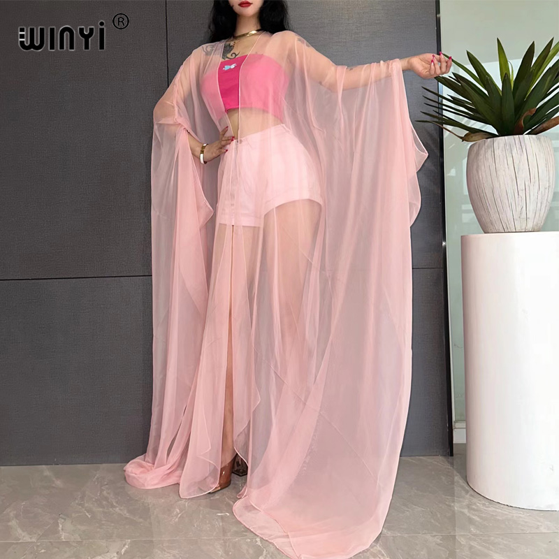 Women'S Fashion Kimono - WINYIビーチセクシーカバーアップ、水着用女性着物風スイムスーツケープ、サマードレス2023、ビーチウェア、モノクロ透かし編みドレス