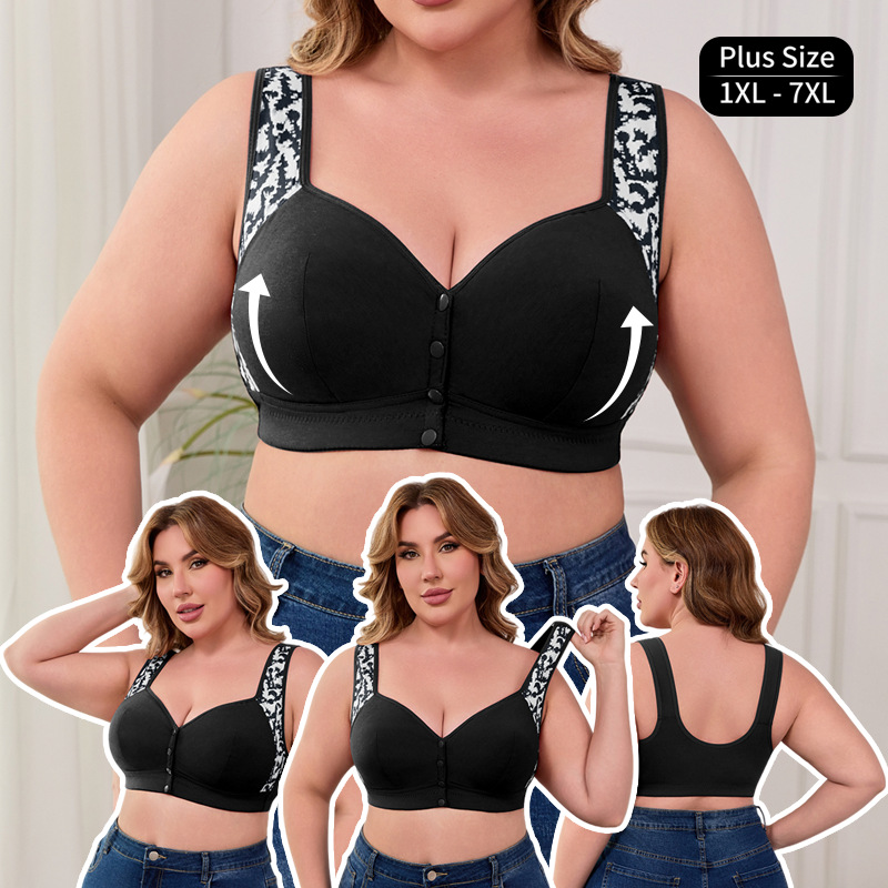 Bra Top Seamless - XL-7XL プラスサイズ フロントバックルブラジャー レディース ノンワイヤーブラ ワイヤレスブラレット
