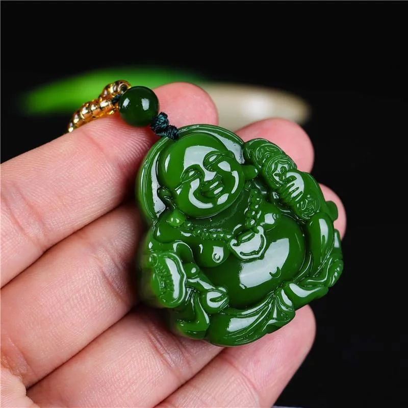 中国の緑のヒスイ弥勒仏ペンダントネックレスチャーム硬玉ジュエ - Women Fashion Necklace のレビューと価格