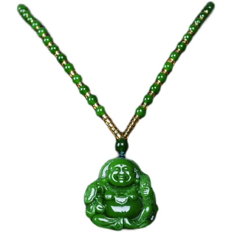 中国の緑のヒスイ弥勒仏ペンダントネックレスチャーム硬玉ジュエ - Women Fashion Necklace のレビューと価格
