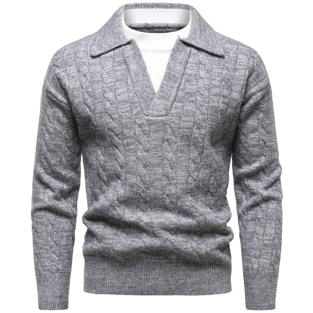 英国スタイルのヘンリー V ネックセーターコート男性用プルオ - Ribbed Knit Sweater のレビューと価格