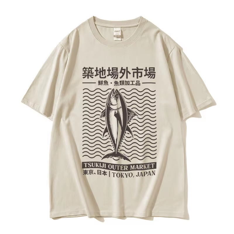 日本の築地アウテップマーケットの魚柄面白いグラフィックTシャ - Women'S Fashion Market Size のレビューと価格
