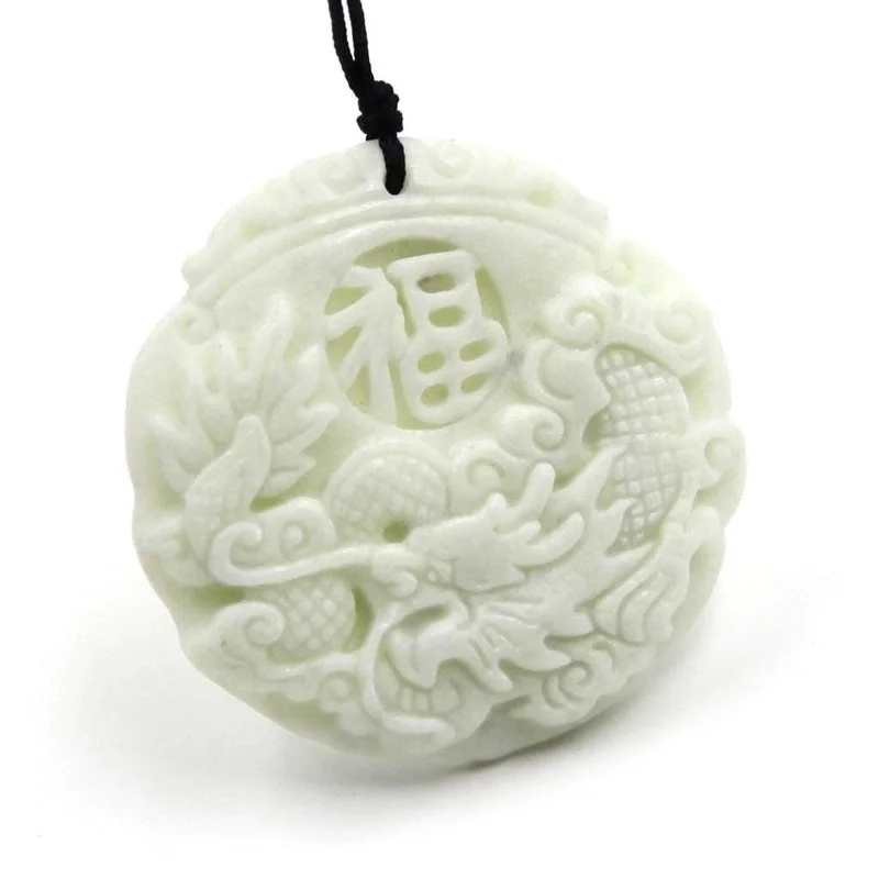 ナチュラルホワイトヒスイドラゴンフェニックスペンダントネック - Women Fashion Necklace のレビューと価格