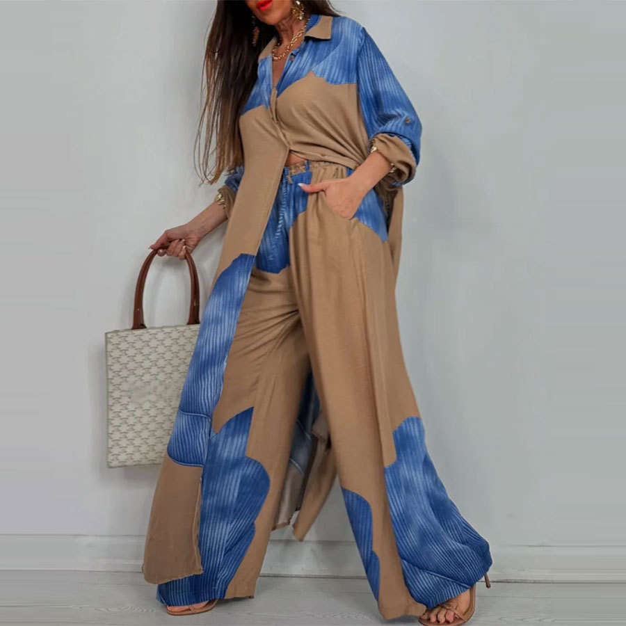 エレガントなレディースセット プリントロングシャツトップ ワ - Wide Leg Palazzo Pants のレビューと価格