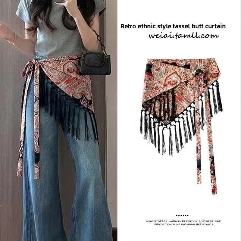 タッセルタイウエストシールプリント三角スカーフ レディース  - Women'S Fashion Layering のレビューと価格