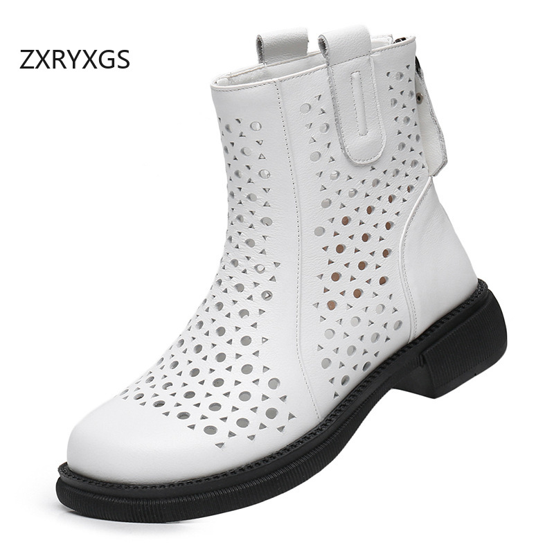ZXRYXGS トップレイヤー牛革インチューブ中空ブーツ 2 - Women'S Fashion Layering のレビューと価格