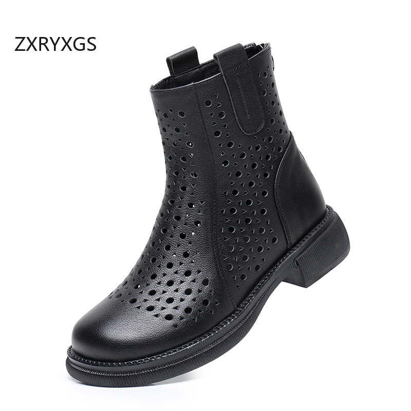 ZXRYXGS トップレイヤー牛革インチューブ中空ブーツ 2 - Women'S Fashion Layering のレビューと価格