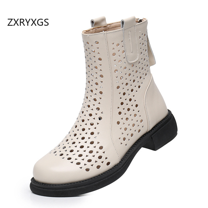 ZXRYXGS トップレイヤー牛革インチューブ中空ブーツ 2 - Women'S Fashion Layering のレビューと価格