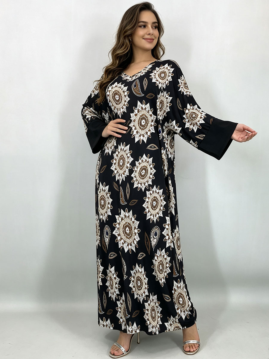 プラスサイズ マキシドレス レディース ブラック ボヘミアン - Maxi Dress Boho のレビューと価格