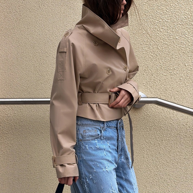 春のレディースショートトレンチコート、スタンドカラー、ユーテ - Women'S Fashion Utility Jacket のレビューと価格