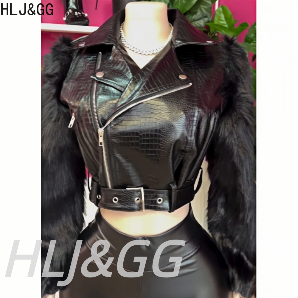 HLJ&GG トレンドファッション毛皮パッチワークレザージャ - Women'S Fashion Leather Jacket のレビューと価格