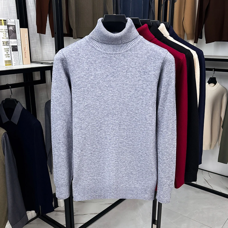 メンズタートルネックニットセーター 長袖 リブ編み襟と袖口  - Ribbed Knit Sweater のレビューと価格
