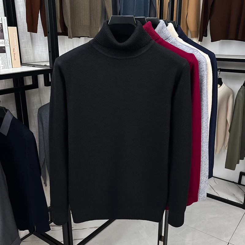 メンズタートルネックニットセーター 長袖 リブ編み襟と袖口  - Ribbed Knit Sweater のレビューと価格