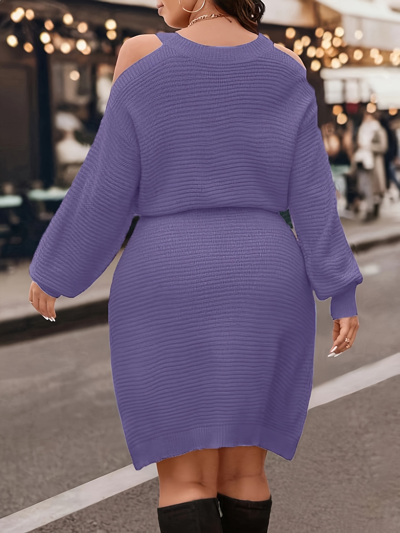 プラスサイズの女性用コールドショルダーニットトップ＆ミニスカ - Ribbed Knit Sweater のレビューと価格