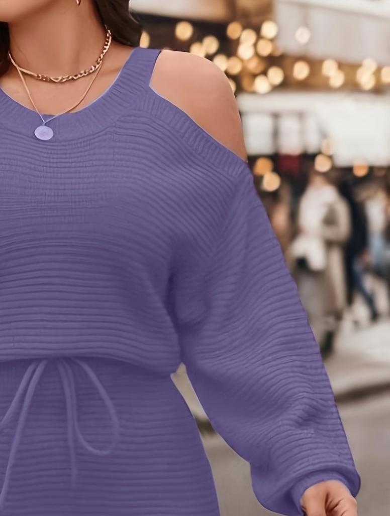 プラスサイズの女性用コールドショルダーニットトップ＆ミニスカ - Ribbed Knit Sweater のレビューと価格