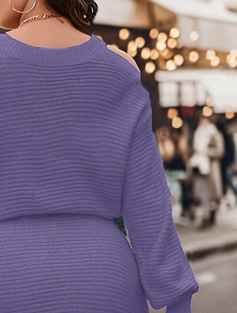 プラスサイズの女性用コールドショルダーニットトップ＆ミニスカ - Ribbed Knit Sweater のレビューと価格