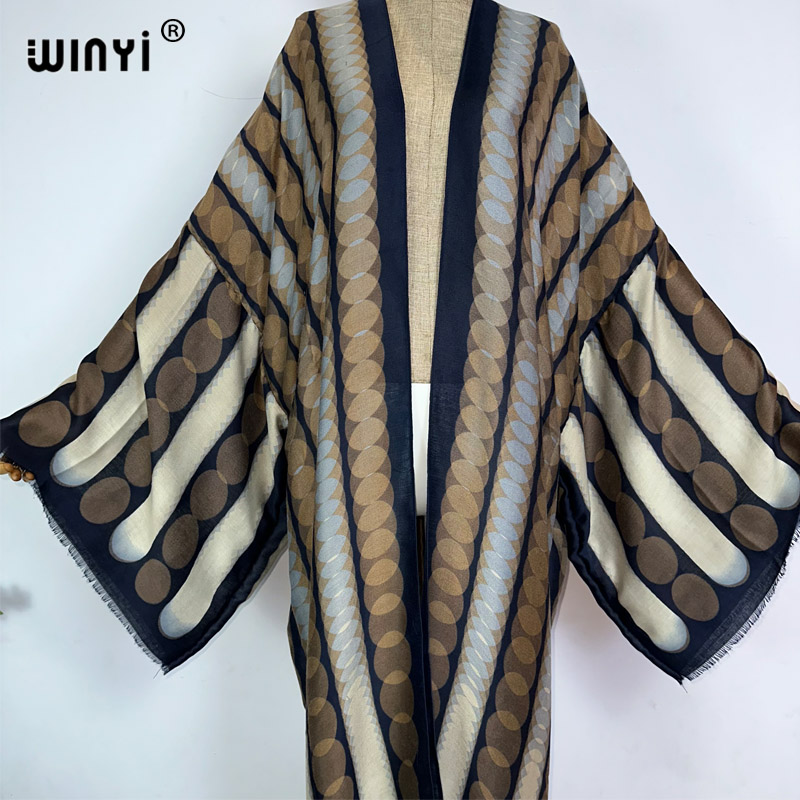 WINYI着物 夏用 幾何学模様プリント カフタン ビーチウ - Women'S Fashion Kimono のレビューと価格