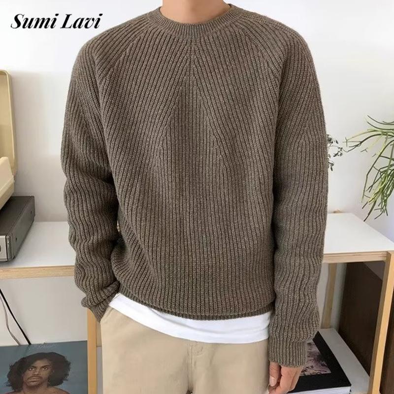ストリートファッションメンズニットセーター春秋カジュアル無地 - Ribbed Knit Sweater のレビューと価格