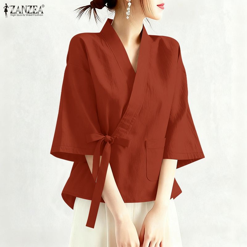 2026年ザンゼア夏クロスVネック半袖トップス女性用ブラウス - Women'S Fashion Kimono のレビューと価格