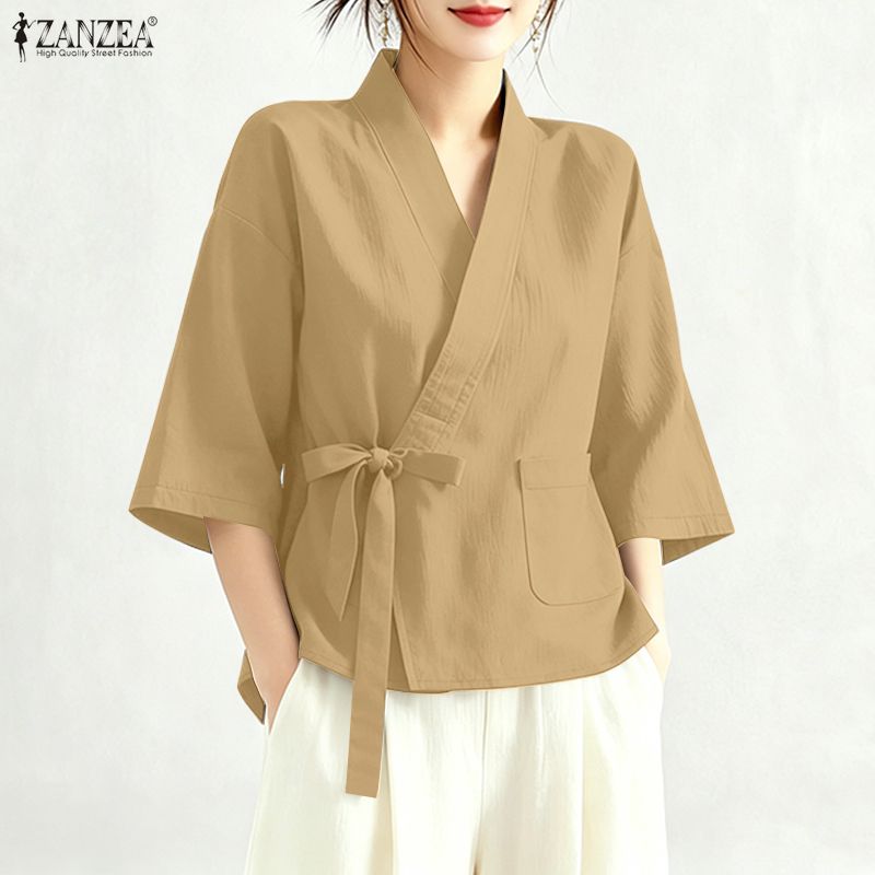 2026年ザンゼア夏クロスVネック半袖トップス女性用ブラウス - Women'S Fashion Kimono のレビューと価格