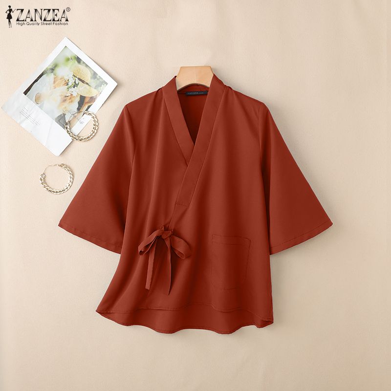 2026年ザンゼア夏クロスVネック半袖トップス女性用ブラウス - Women'S Fashion Kimono のレビューと価格