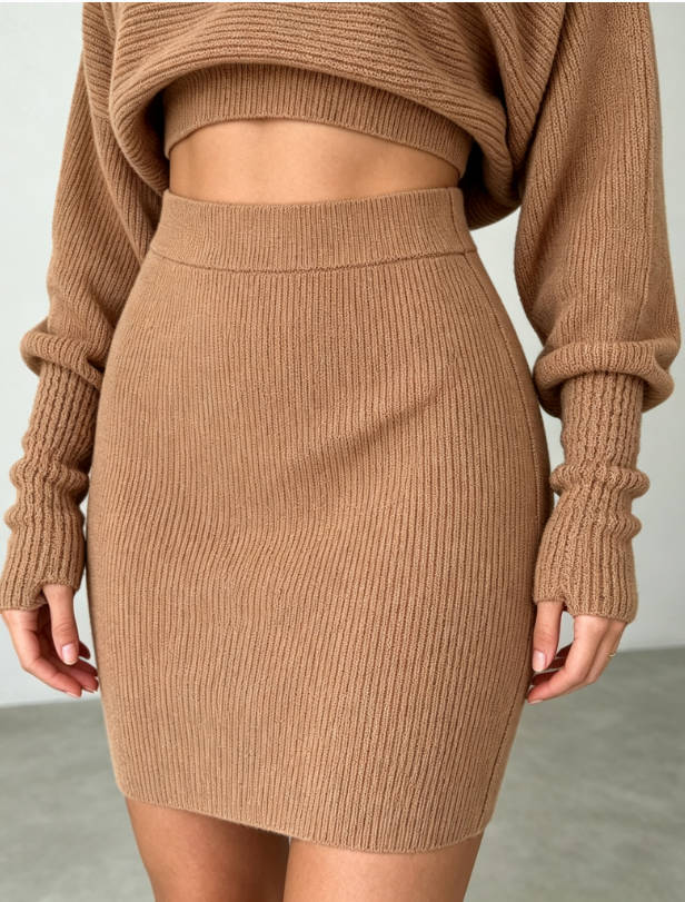 レディース タートルネックニット 2点セット、バットスリーブ - Ribbed Knit Sweater のレビューと価格