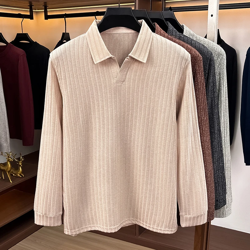 メンズ ポロカラー Vネック ニットセーター、縦方向のリブ編 - Ribbed Knit Sweater のレビューと価格