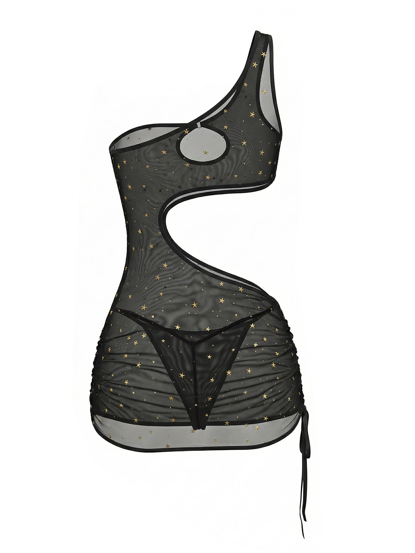 ブラック ワンショルダー スタープリント シアーメッシュ ラ - Bodycon Dress Women のレビューと価格
