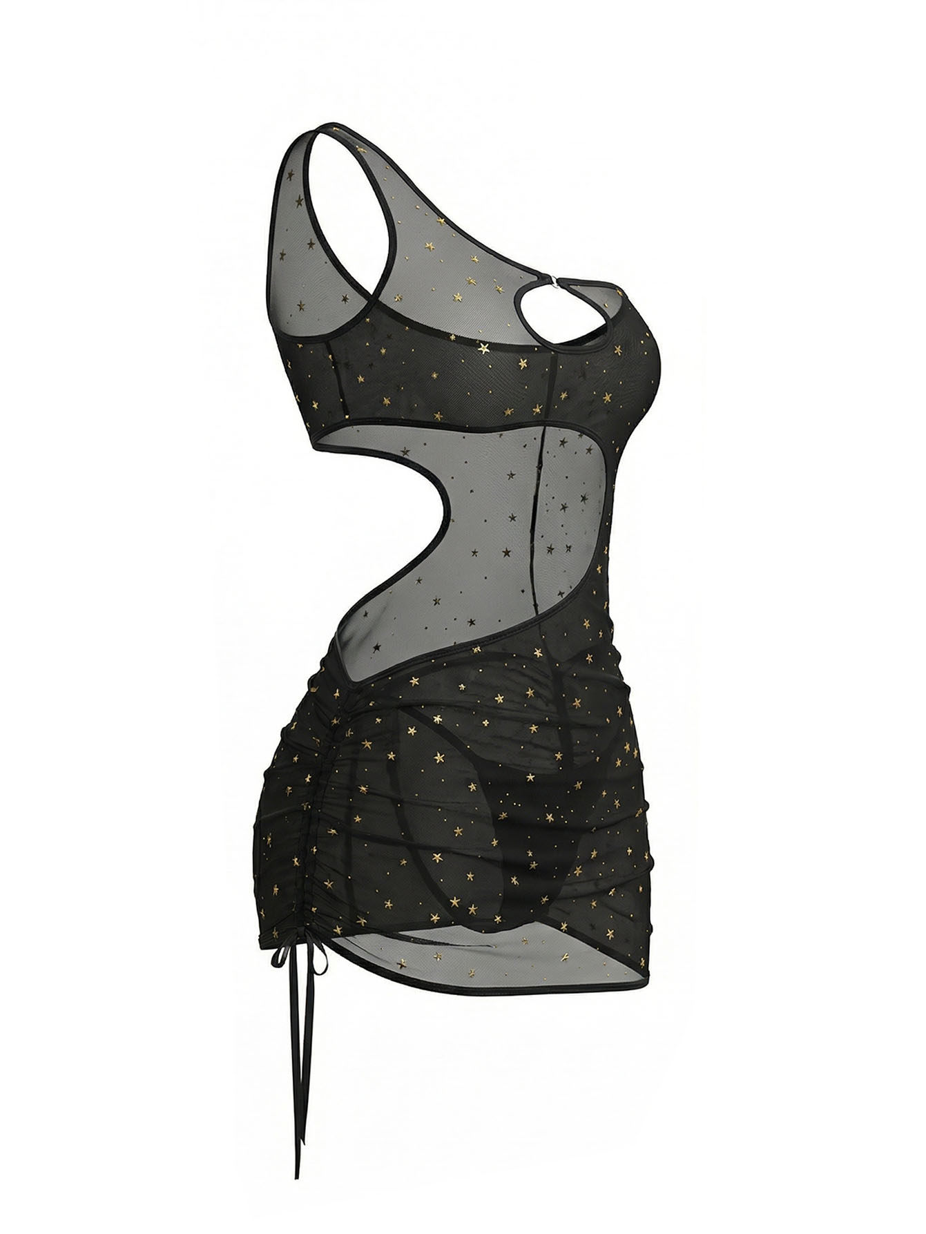 ブラック ワンショルダー スタープリント シアーメッシュ ラ - Bodycon Dress Women のレビューと価格