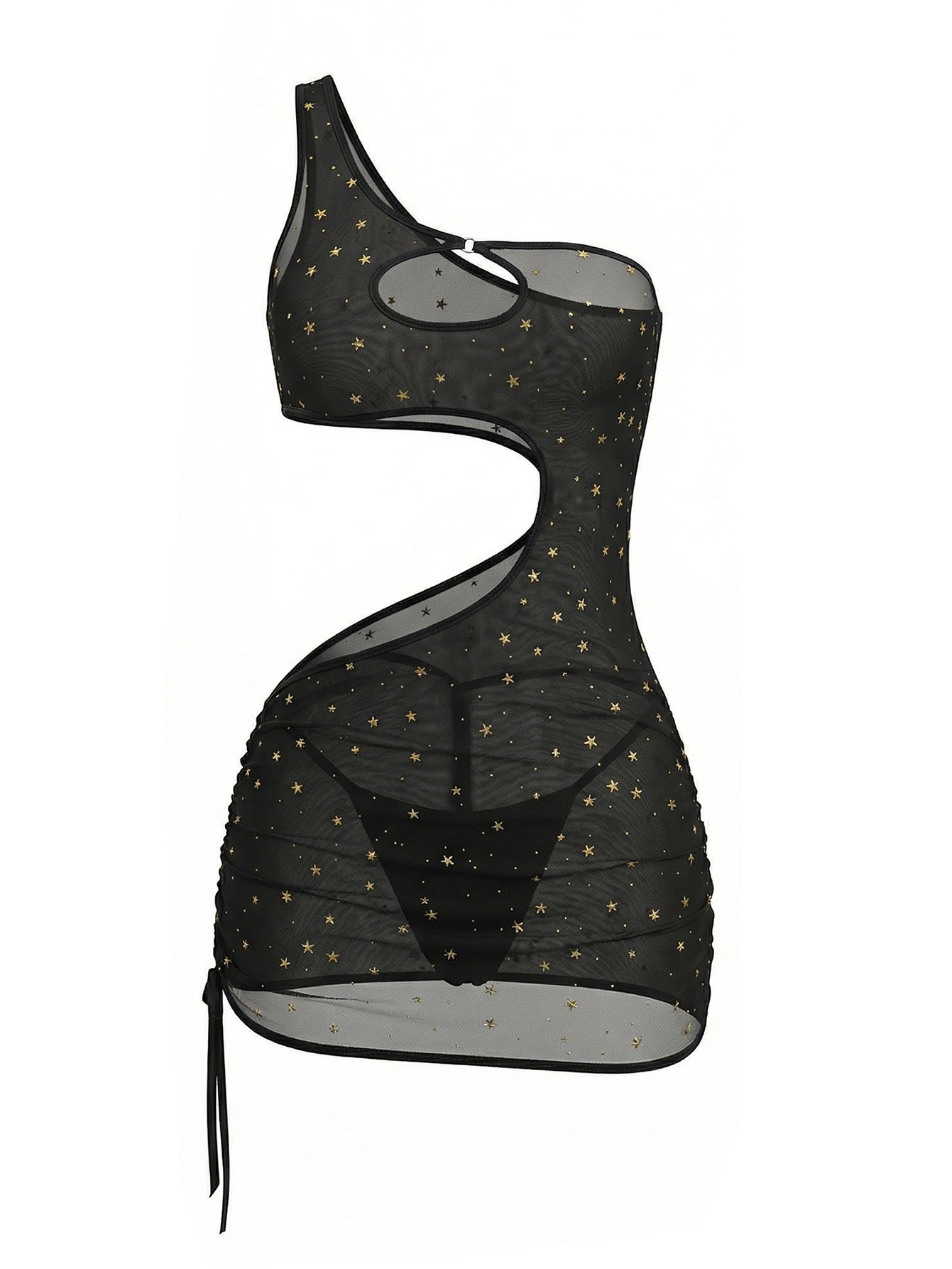 ブラック ワンショルダー スタープリント シアーメッシュ ラ - Bodycon Dress Women のレビューと価格