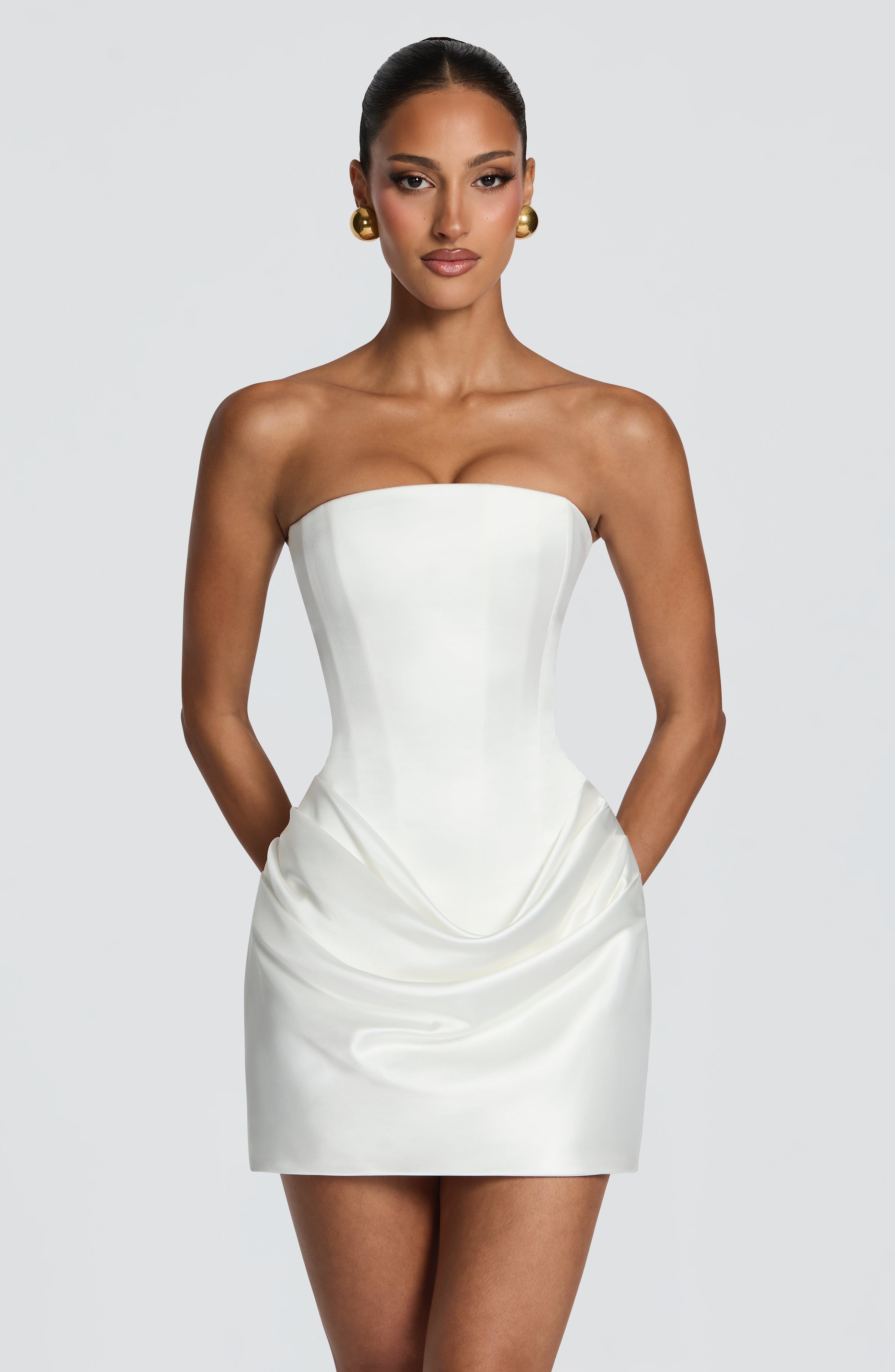 2 スタイル ホワイト サテン ミニドレス ワンショルダー  - Bodycon Dress Women のレビューと価格