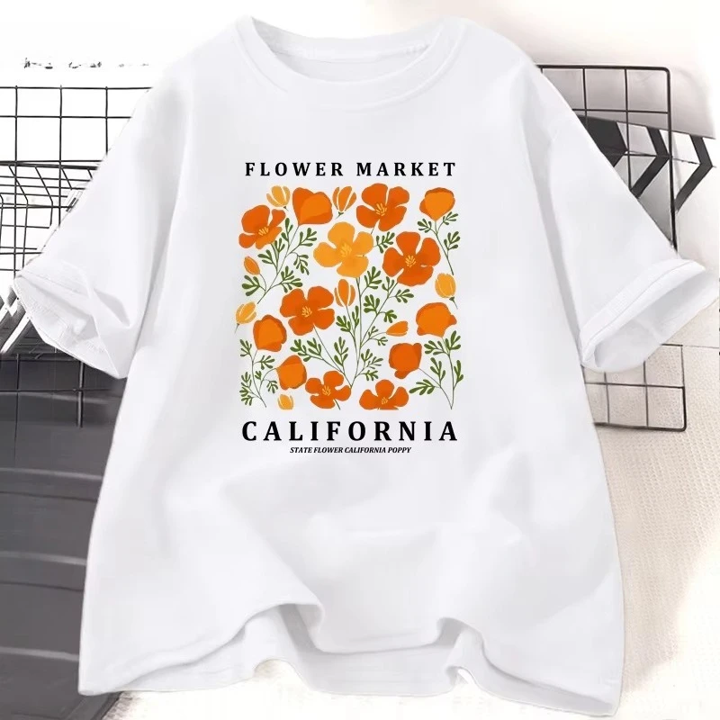 フラワーマーケットカリフォルニア Tシャツ女性綿花 Tシャツ - Women'S Fashion Market Size のレビューと価格