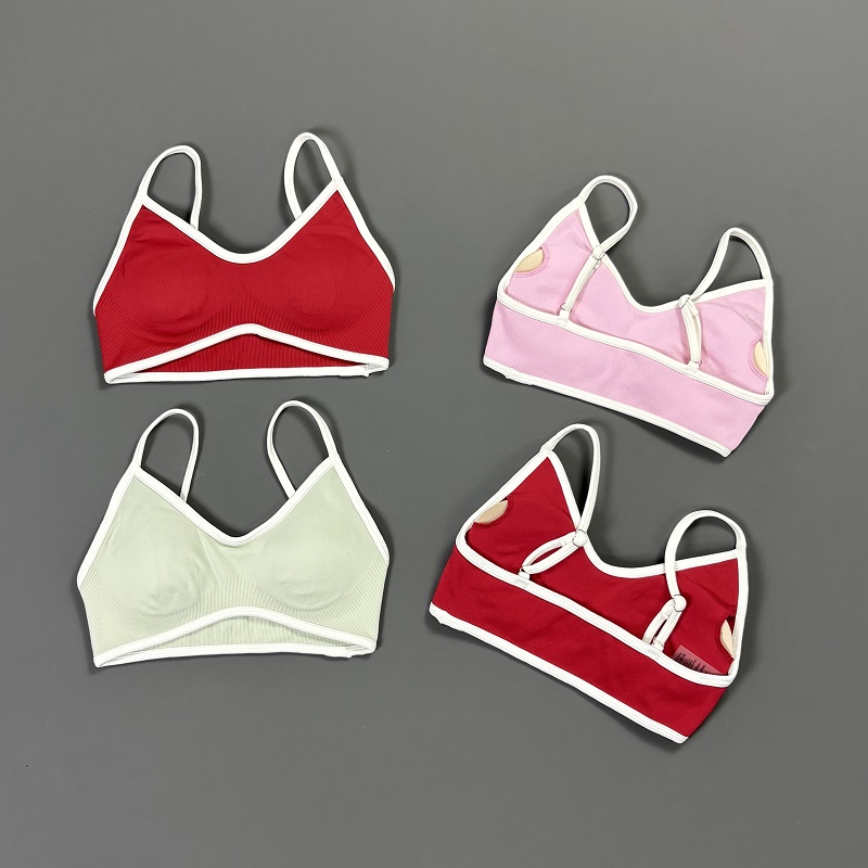 女性用コントラストラインヨガブラ Vネック ホワイトエッジ  - Bra Top Seamless のレビューと価格