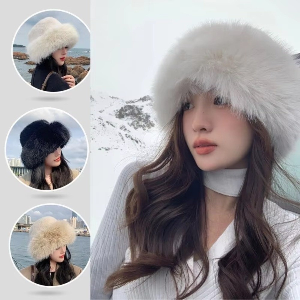 新しいふわふわファー冬帽子無地ぬいぐるみ漁師帽子防寒防風厚手 - Bucket Hat Women のレビューと価格