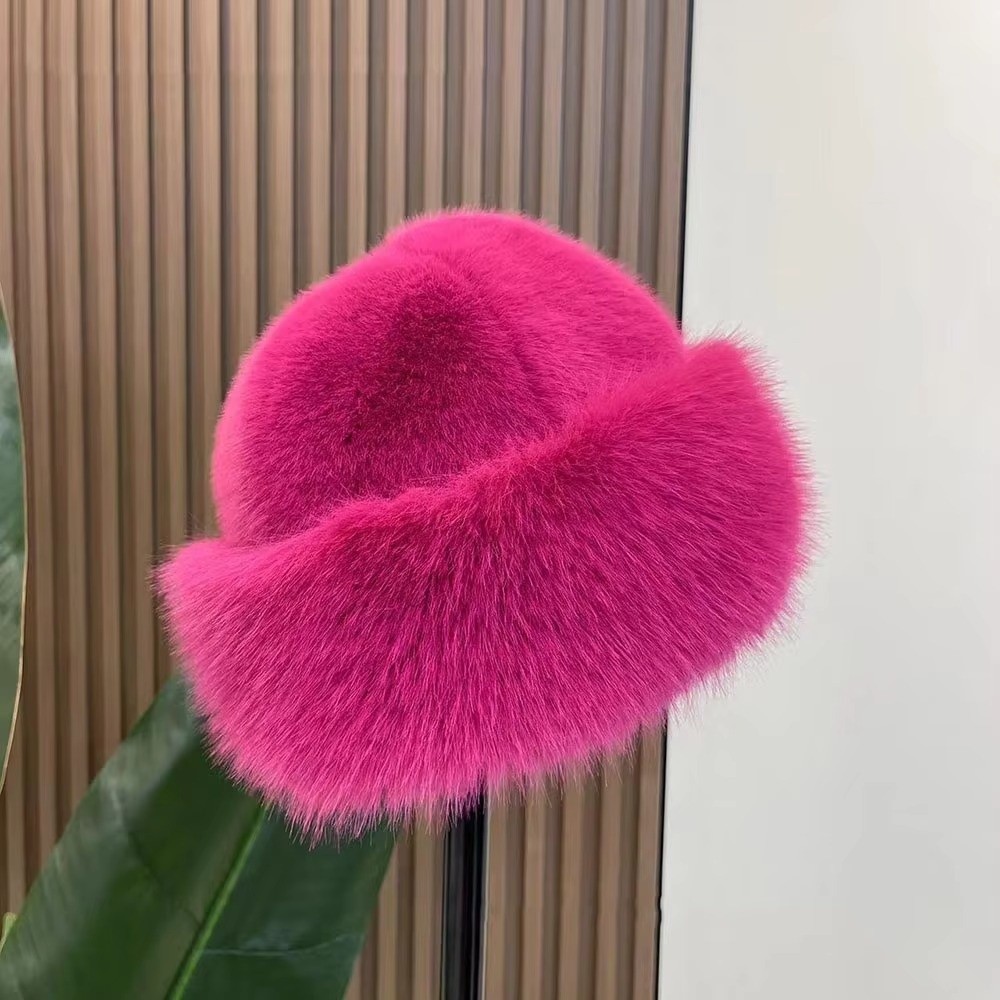 新しいふわふわファー冬帽子無地ぬいぐるみ漁師帽子防寒防風厚手 - Bucket Hat Women のレビューと価格