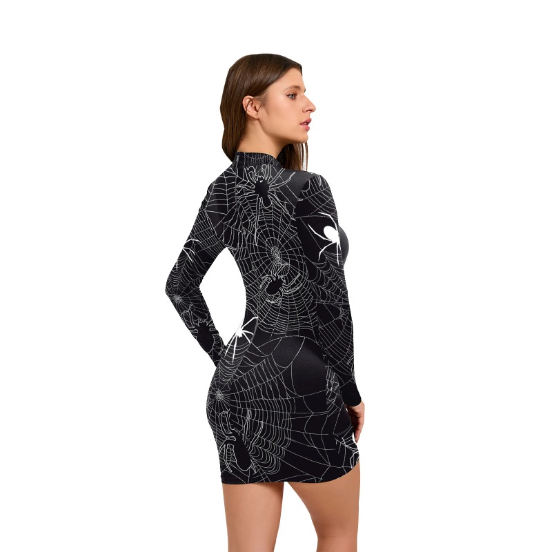 女性用 ハロウィン スパイダーウェブ プリント ドレス 長袖 - Bodycon Dress Women のレビューと価格