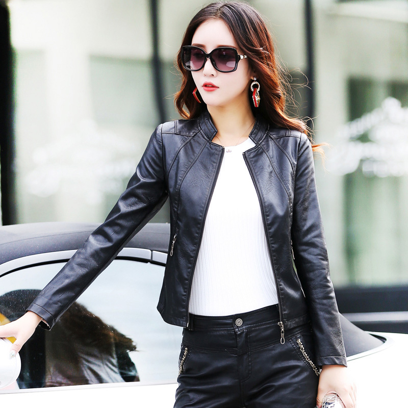 新しい女性春秋レザージャケット ファッション小さなスタンドカ - Women'S Fashion Leather Jacket のレビューと価格