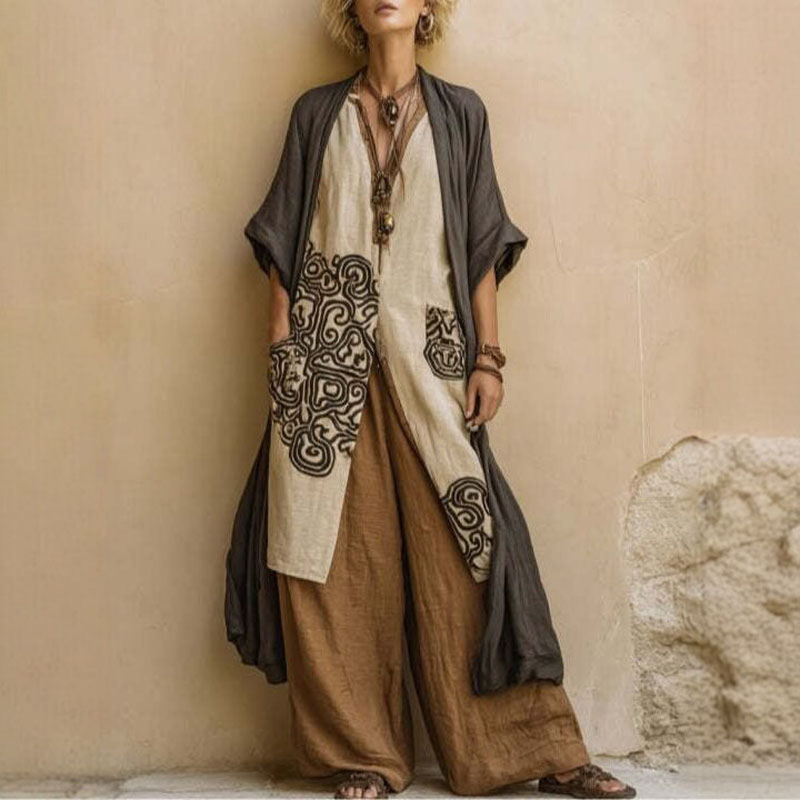 ボヘミアン風オープンフロント着物幾何学模様プリントポケットト - Women'S Fashion Kimono のレビューと価格