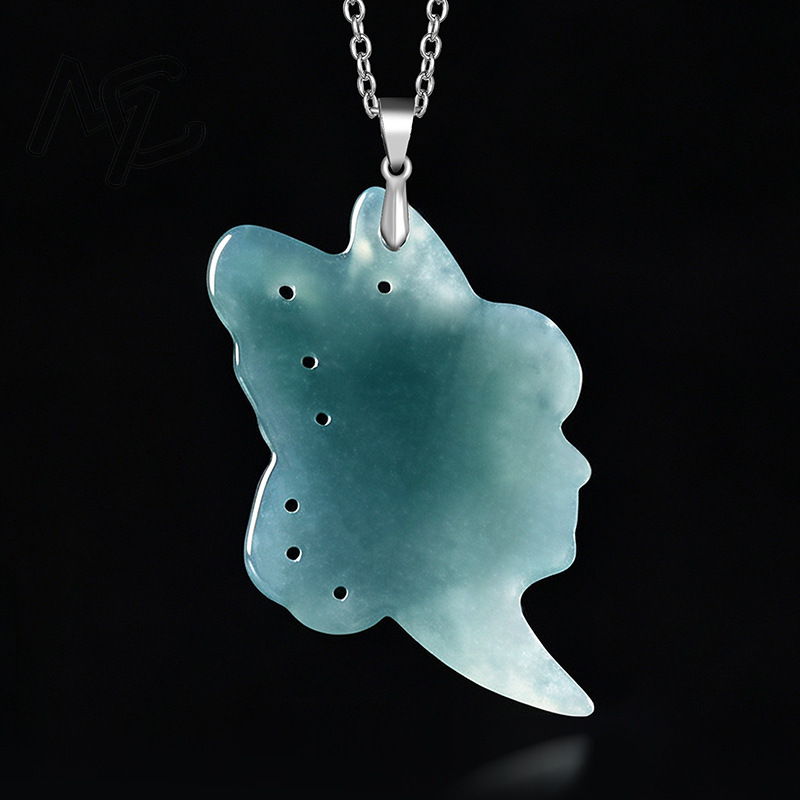 S925シルバー天然ブルーウォータージェイド蝶の妖精ペンダン - Women Fashion Necklace のレビューと価格