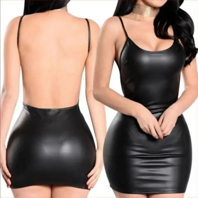 人気商品 プラスサイズ ブラック フェイクレザー キャミドレ - Bodycon Dress Women のレビューと価格