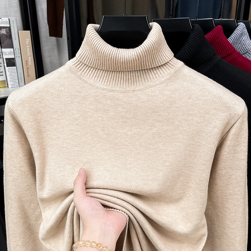 秋のメンズロールネックニットジャンパー、伸縮性のあるリブネッ - Ribbed Knit Sweater のレビューと価格