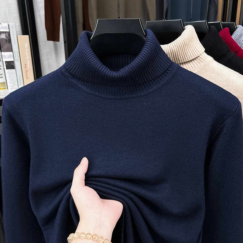 秋のメンズロールネックニットジャンパー、伸縮性のあるリブネッ - Ribbed Knit Sweater のレビューと価格