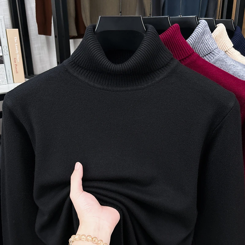 秋のメンズロールネックニットジャンパー、伸縮性のあるリブネッ - Ribbed Knit Sweater のレビューと価格