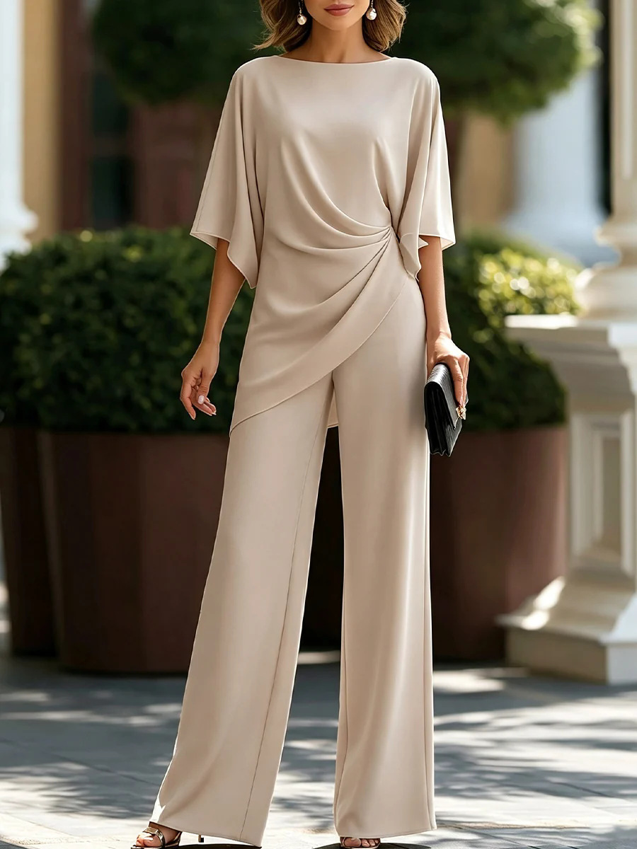 レディースフォーマルツーピースセット ボートネックケープ シ - Wide Leg Palazzo Pants のレビューと価格